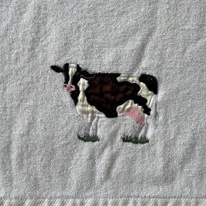 Embroidered Kitchen Towel -cotton- Embossed Holstein Cow White Made In USA